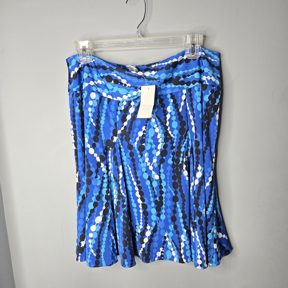 Cache Women Medium Blue Abstract Print A-Line Skirt Stretch Flare Resort Career